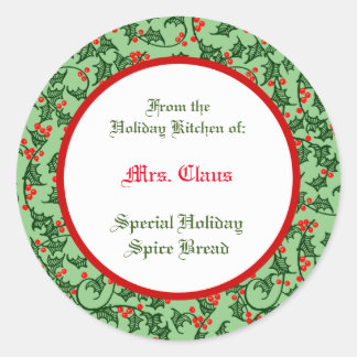Green Holly with Red Berries Custom Baking Classic Round Sticker