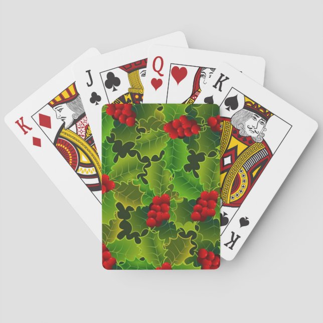 Green Holly with Red Berries Playing Cards (Back)