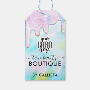 Green Holographic Glitter Drip Logo Clothing Tag