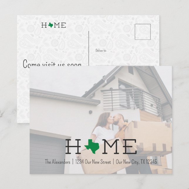 Green HOME Texas Moving Announcement Postcard (Front/Back)