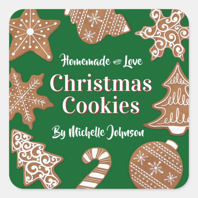 Green Homemade Christmas Cookies Square Sticker (Front)