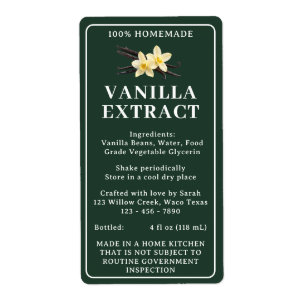 Green Homemade Cottage Vanilla Extract Label