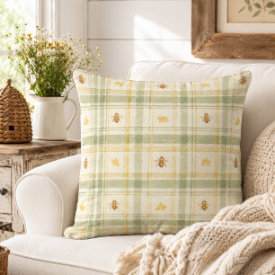Green Honey Meadow Plaid Charming Country Cushion