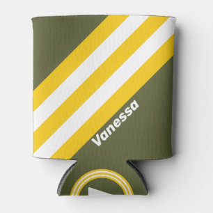 Green Honey Nostalgic Stripes with Name Can Cooler