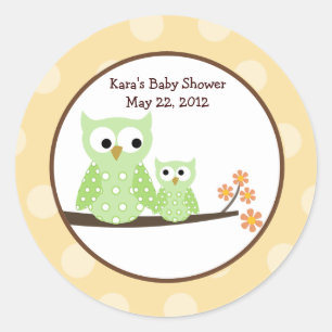 Green Hoot Owls Birthday Baby Shower Favour Sticke Classic Round Sticker