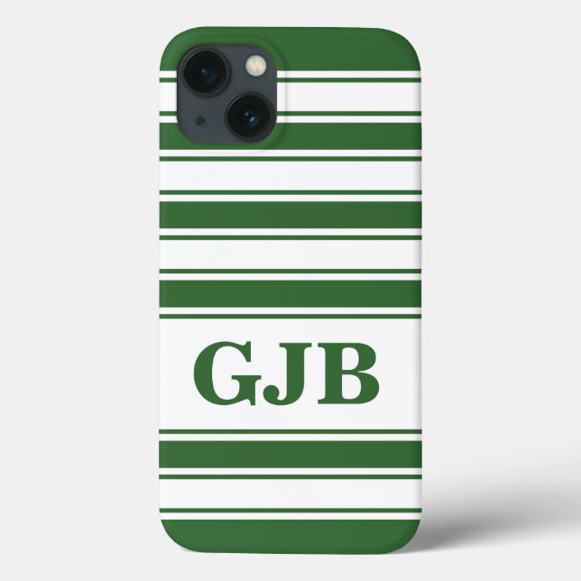 Green Horizontal Stripe with Monogram Case-Mate iPhone Case (Back)