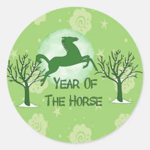Green Horse and Moon Classic Round Sticker