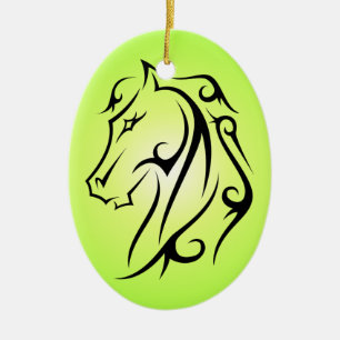 Green Horse Head Black Symbol Ornament
