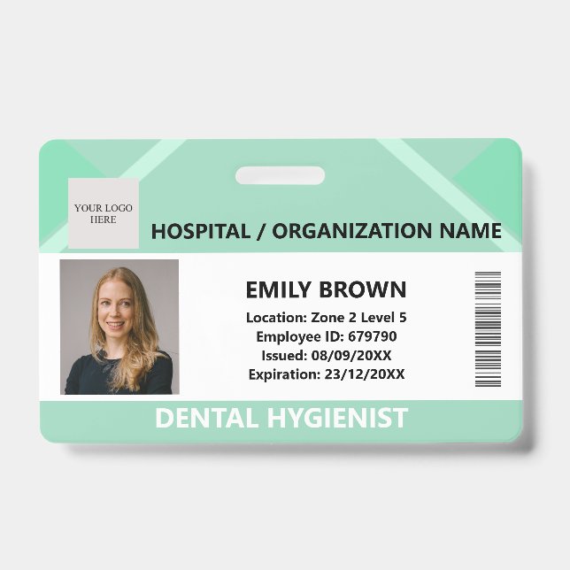 Green Hospital Doctor Nurse Care Security Photo ID Badge (Front)