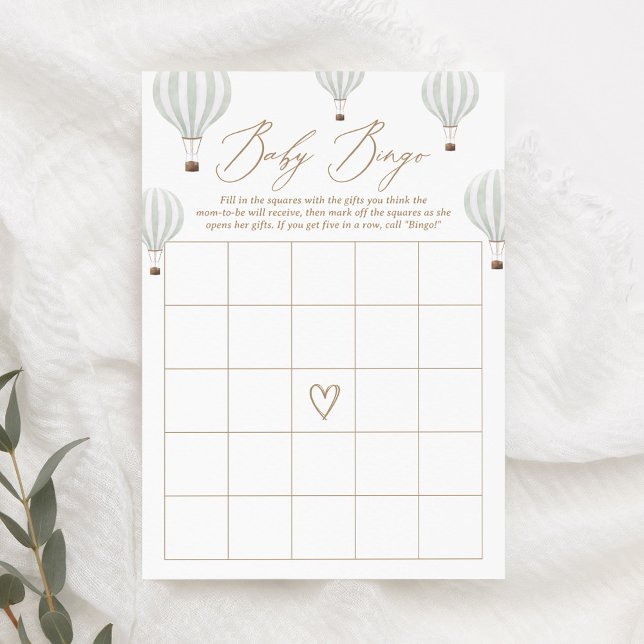 Green Hot Air Balloon Baby Shower Bingo Game Invitation (Creator Uploaded)