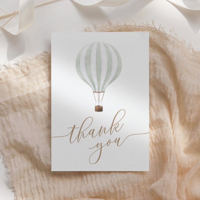 Green Hot Air Balloon Baby Shower Thank You Card (Creator Uploaded)