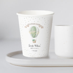 Green hot air balloon boy baby shower paper cup