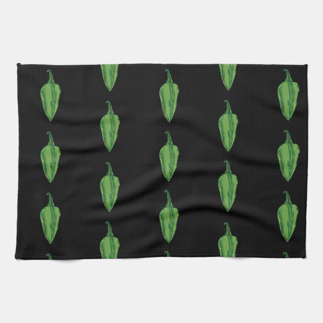 Green Hot Peppers Custom Tea Towel (Horizontal)