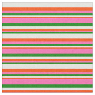 Green, Hot Pink, Red & Mint Cream Stripes Fabric