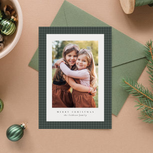 Green houndstooth frame classic Christmas photo Holiday Card