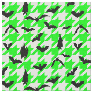 green houndstooth halloween black bats fabric