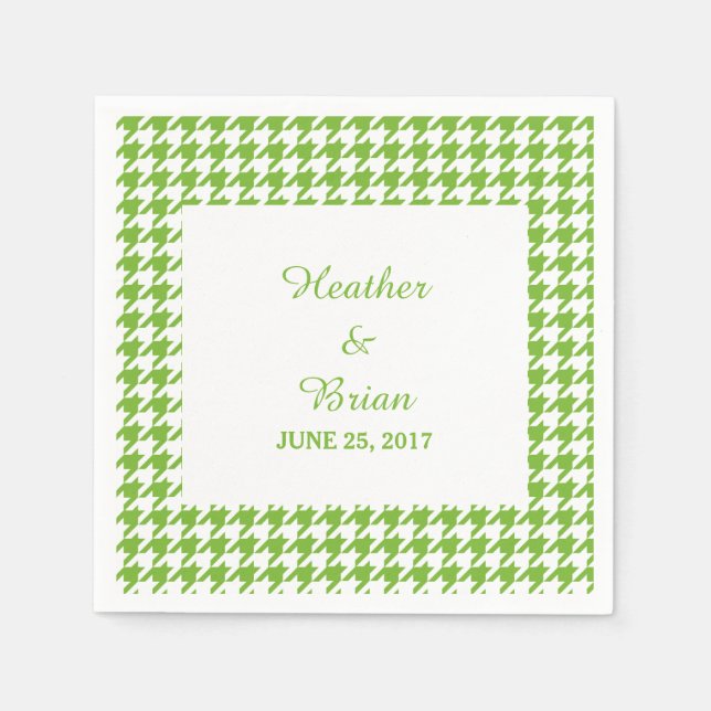 Green Houndstooth Wedding Paper Napkins (Front)
