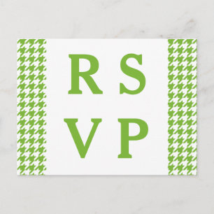Green Houndstooth Wedding RSVP Postcard