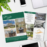 Green House For Sale Real Estate Listing 2 Sided Flyer<br><div class="desc">Showcase your listing on this chic two sided real estate flyer with a green accent. Send out these classy flyers to potential homebuying clients in your realty area. Customise with your real estate company name and contact details on the back. Draw new customers in by showing these Just Listed home...</div>