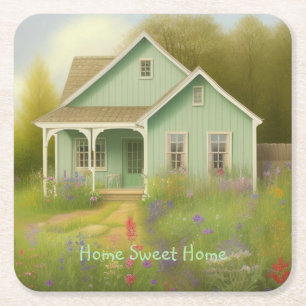 Green House Housewarming Square Paper Coaster