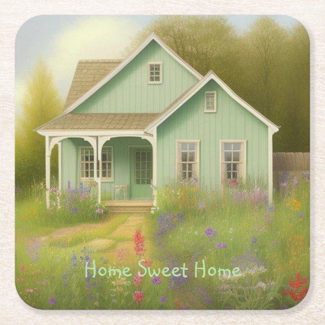 Green House Housewarming Square Paper Coaster (Front)
