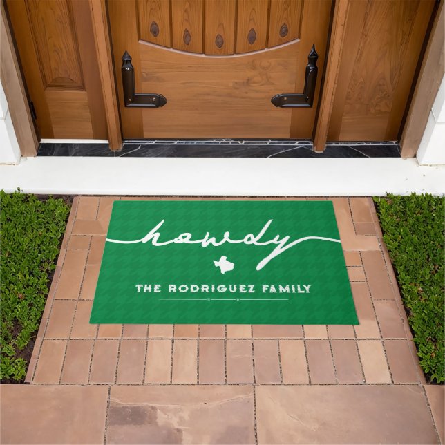 Green Howdy Houndstooth Doormat (Outdoor)
