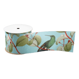 Green Hummingbird Branches Spring Vibes Colibri Satin Ribbon