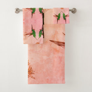 Green Hummingbird golden feather Bath Towel Set