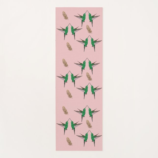 Green Hummingbird golden feather Yoga Mat (Front)
