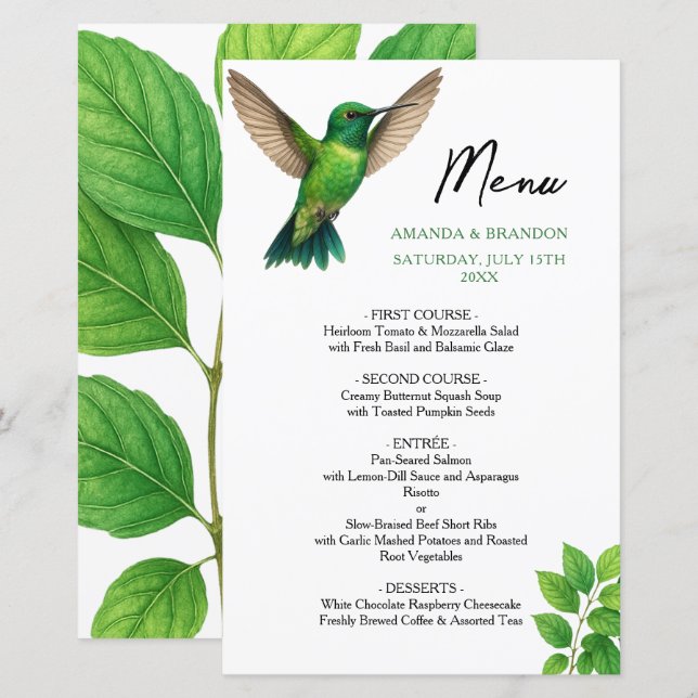 Green Hummingbird Leafy Botanical Border Wedding (Front/Back)