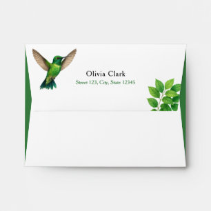 Green Hummingbird Leafy Botanical Border Wedding Envelope