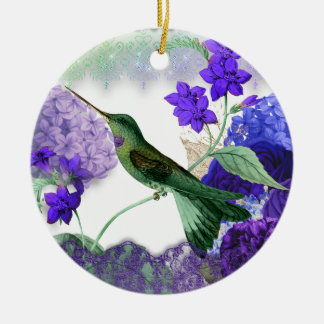 Green Hummingbird, Serenity Prayer, purple florals Ceramic Tree Decoration