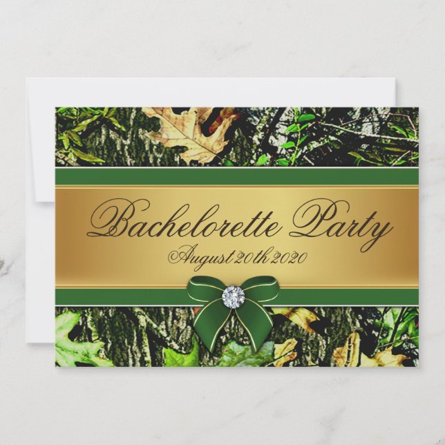 Green Hunting Camo Bachelorette Party Invitations (Front)