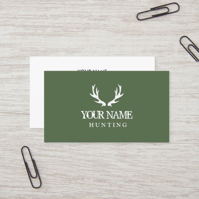 Green hunting deer antler business card template (Front/Back In Situ)