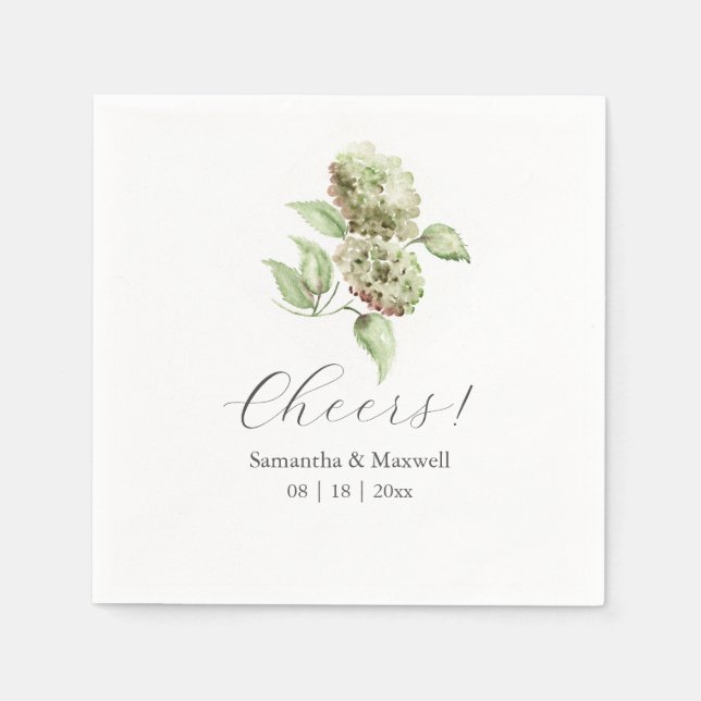 Green Hydrangea Cocktail Napkins (Front)