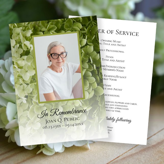 Green Hydrangea Floral Funeral Memorial Service Programme (Creator Uploaded)