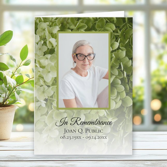 Green Hydrangea Floral Funeral Service Folded Programme (Creator Uploaded)