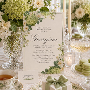 Green Hydrangea Floral Monogram Bridal Shower Invitation
