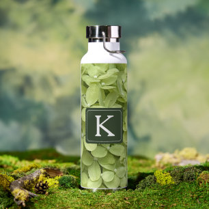 Green Hydrangea Floral Wedding Monogram Water Bottle
