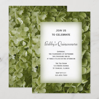 Green Hydrangea Flower Quinceanera Party Invitation