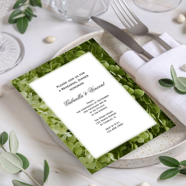 Green Hydrangea Flower Wedding Rehearsal Dinner Invitation (Creator Uploaded)