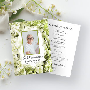 Green Hydrangea Flowers Funeral Memorial Service Programme