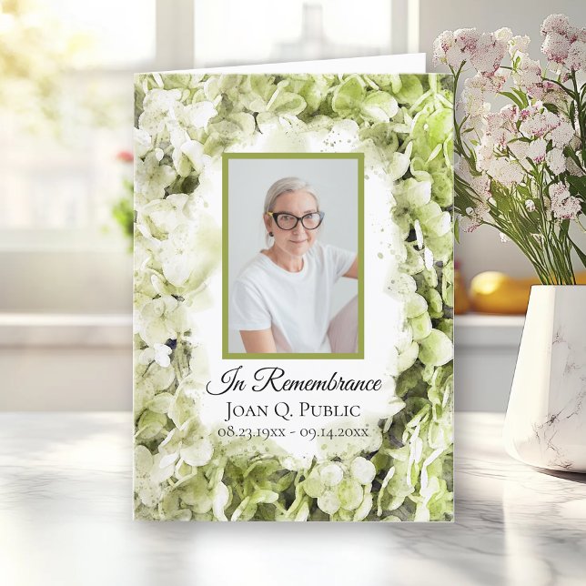 Green Hydrangea Flowers Funeral Service Folded Programme (Creator Uploaded)