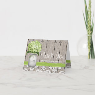 Green Hydrangea Monogrammed Mason Jar THANK YOU Card