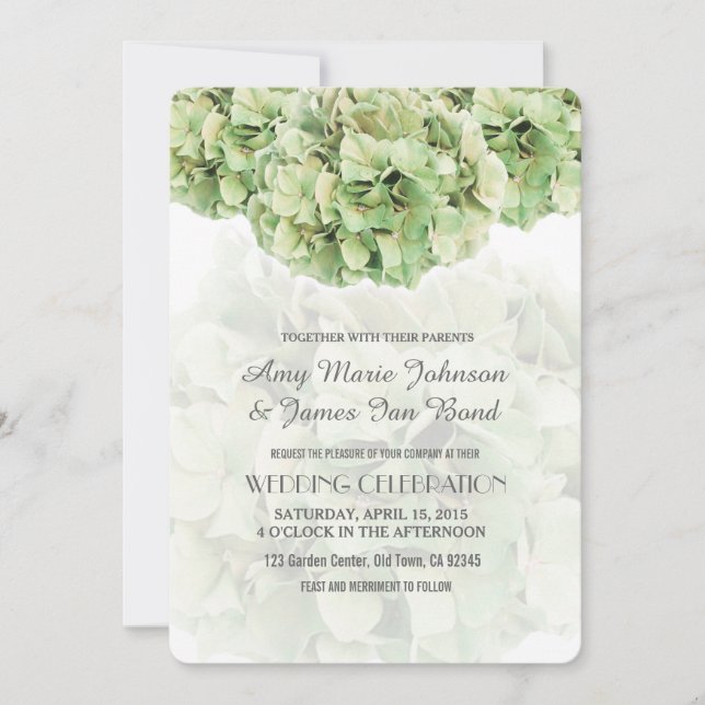 Green Hydrangea Spring Garden Wedding Invites (Front)