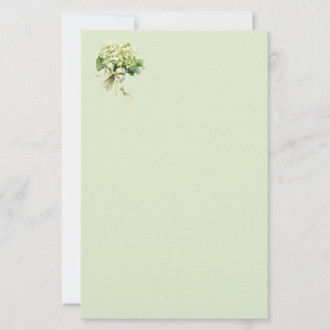 Green Hydrangea Stationery Paper (Front)