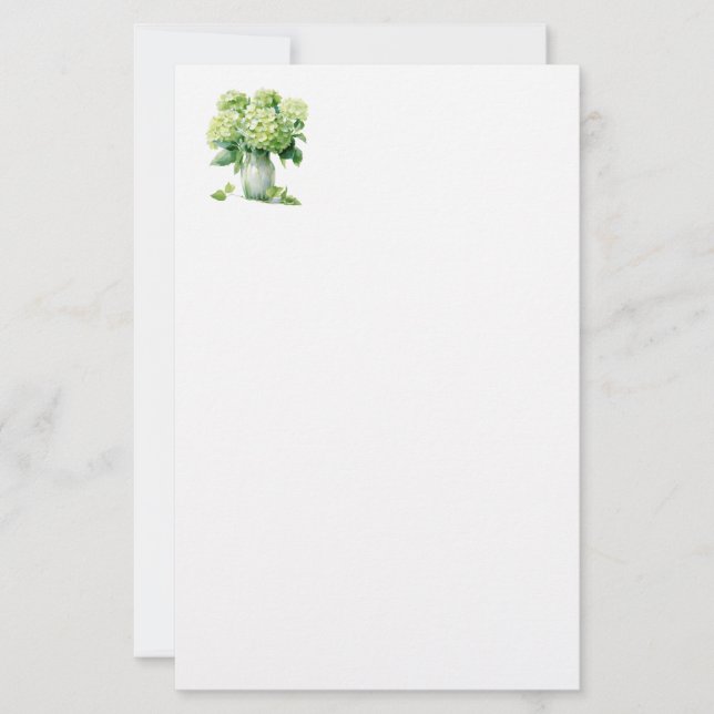 Green Hydrangea Stationery Paper (Front)