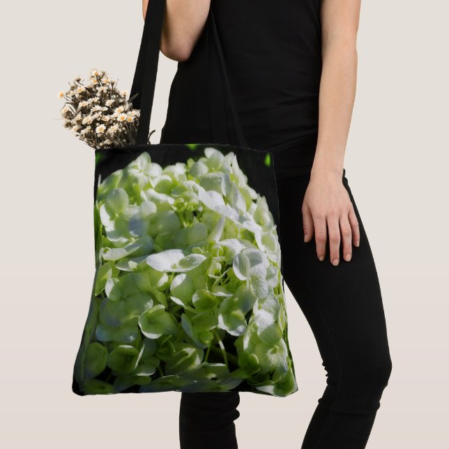 Green Hydrangeas Flowers Tote Bag (Close Up)