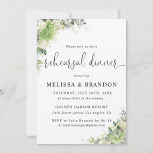Green Hydrangeas Rehearsal Dinner Invitation