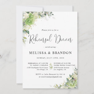 Green Hydrangeas Rehearsal Dinner Invitation